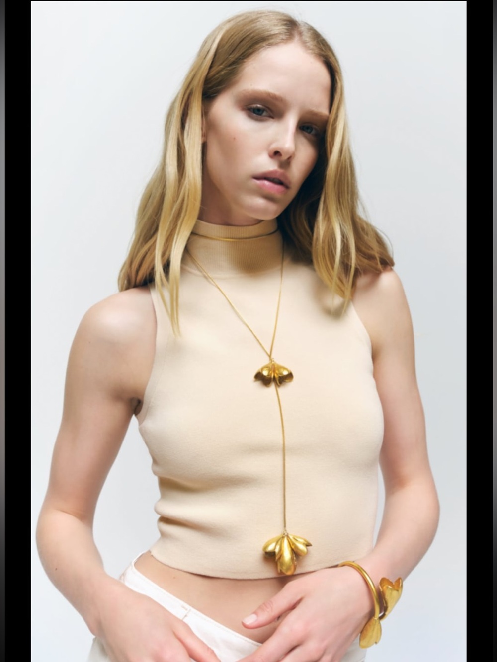 Zara floral long chain belt necklace , gold